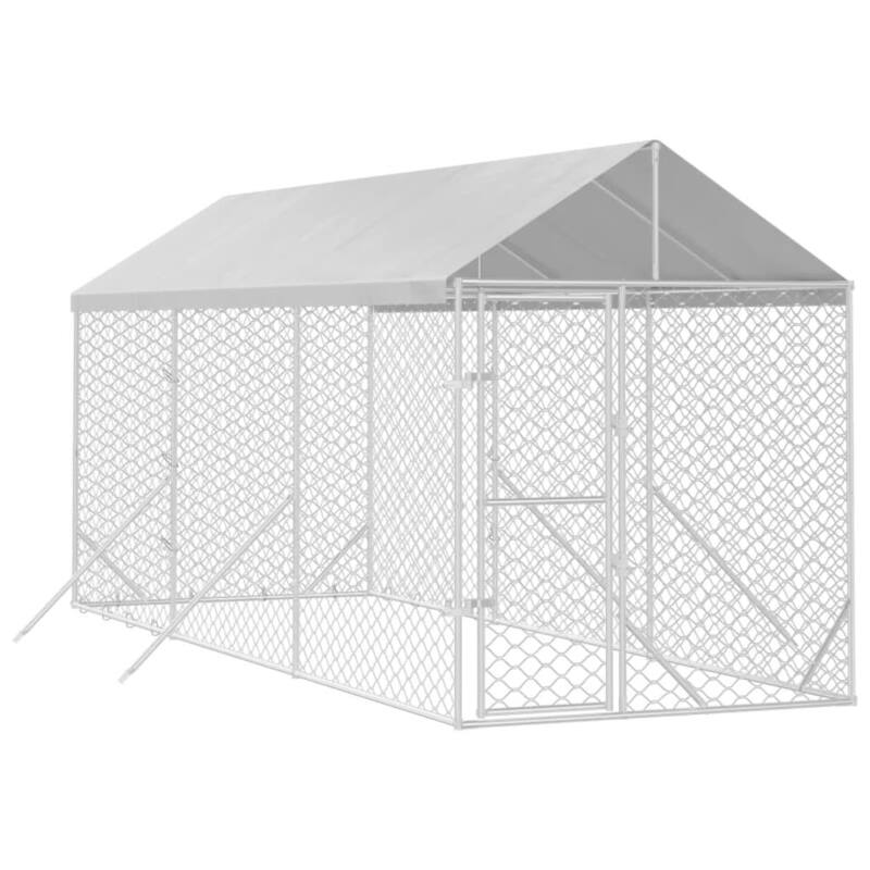vidaXL Outdoor Dog Kennel with Roof Silver Galvanized Steel