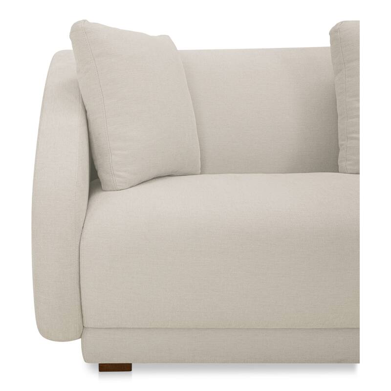 NADAAL STUDIOS Solace 3 Piece Modular Sectional with Slipper Chair, Sloped Arms, Plinth Base, Four Toss Cushions, White