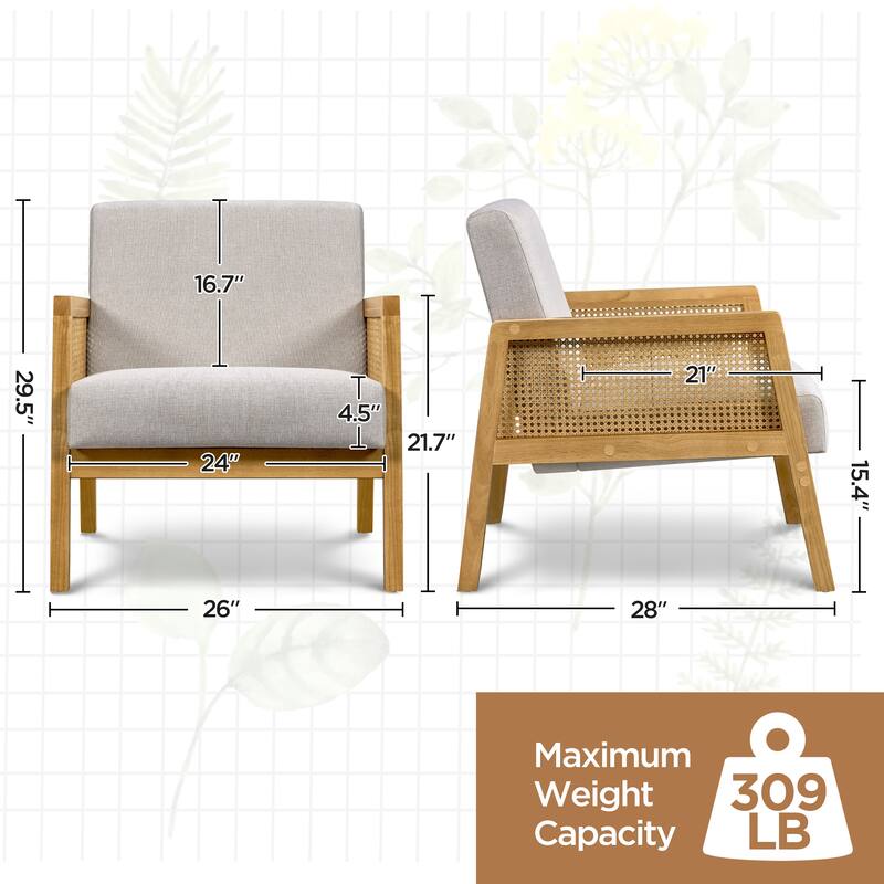 Yaheetech Modern Upholstered Fabric Accent Chair with Rattan Sides - 27″×30″×31″