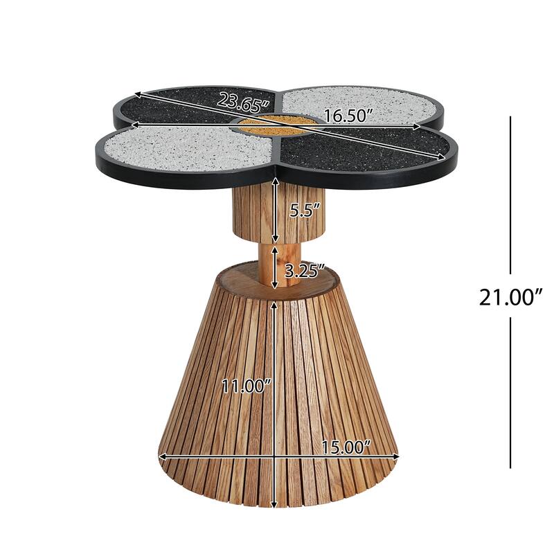 Roomfitters Decorative Four-Leaf Clover Side Table, Modern Mixed-Media Accent Table with Fluted Pedestal Wood Base, Natural