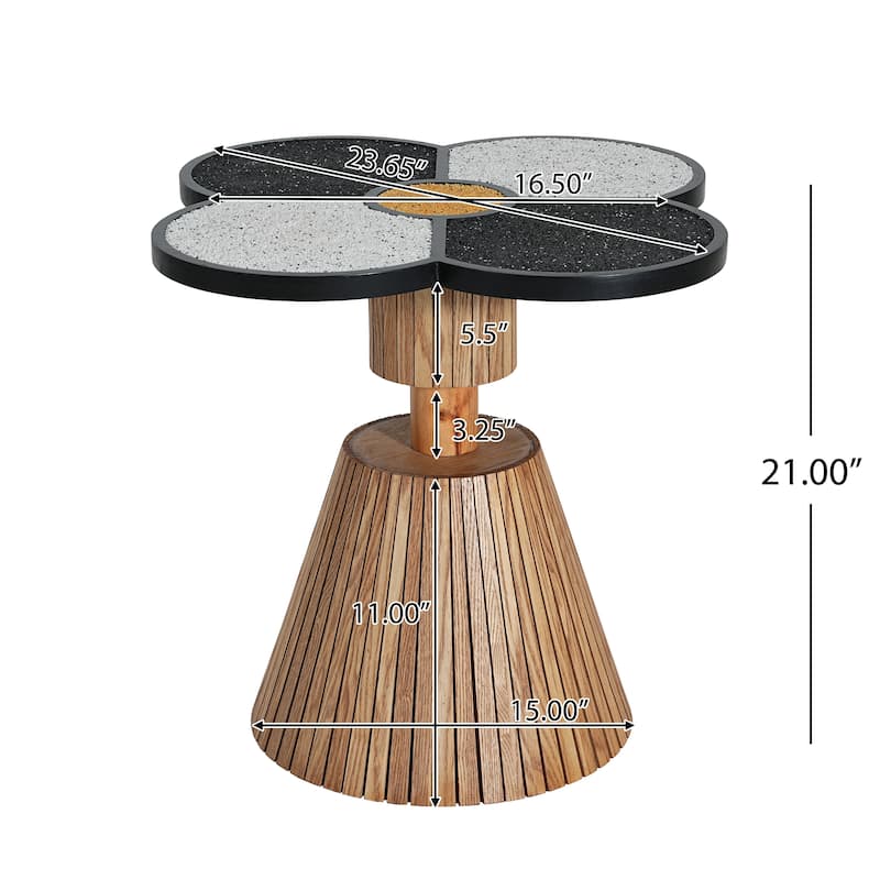 Unique Four-Leaf Clover Side Table for Living Room, Bedroom - Decorative Accent Table with Wood-Grain Base