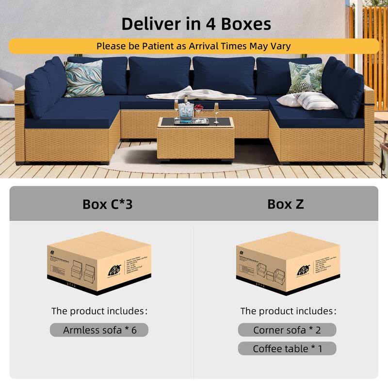 Patio Watcher Patio Conversation Set 9-Piece Yellow Wicker Sectional Seating Group with Cusions