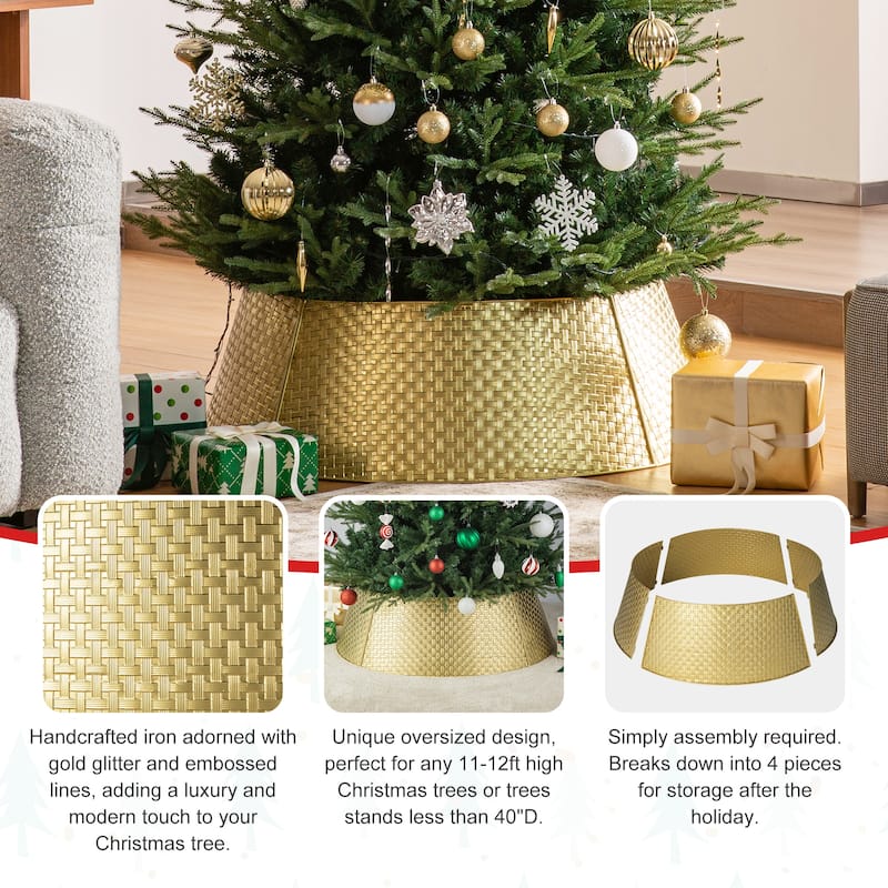 Glitzhome 40.5"D Gold Metal Weave Christmas Tree Collar - 40.5"