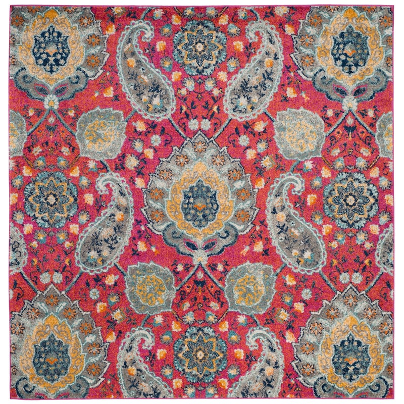SAFAVIEH Madison Belle Boho Glam Paisley Pattern Area Rug - 6'7" Square - Fuchsia/Gold