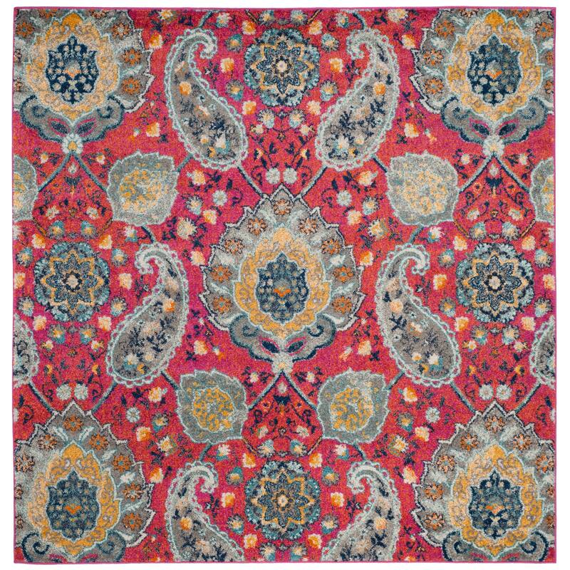 SAFAVIEH Madison Belle Boho Glam Paisley Pattern Area Rug - 6'7" x 6'7" Square - Fuchsia/Gold
