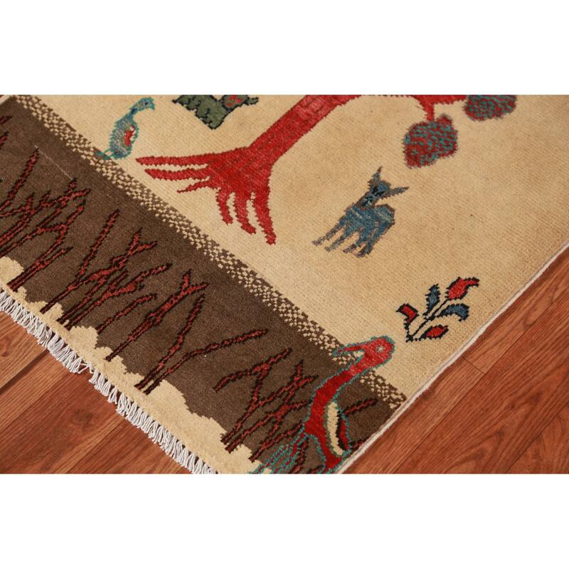 Animals Pictorial Kazak Oriental Foyer Rug Hand-Knotted Wool Carpet - 2'0"x 3'0"
