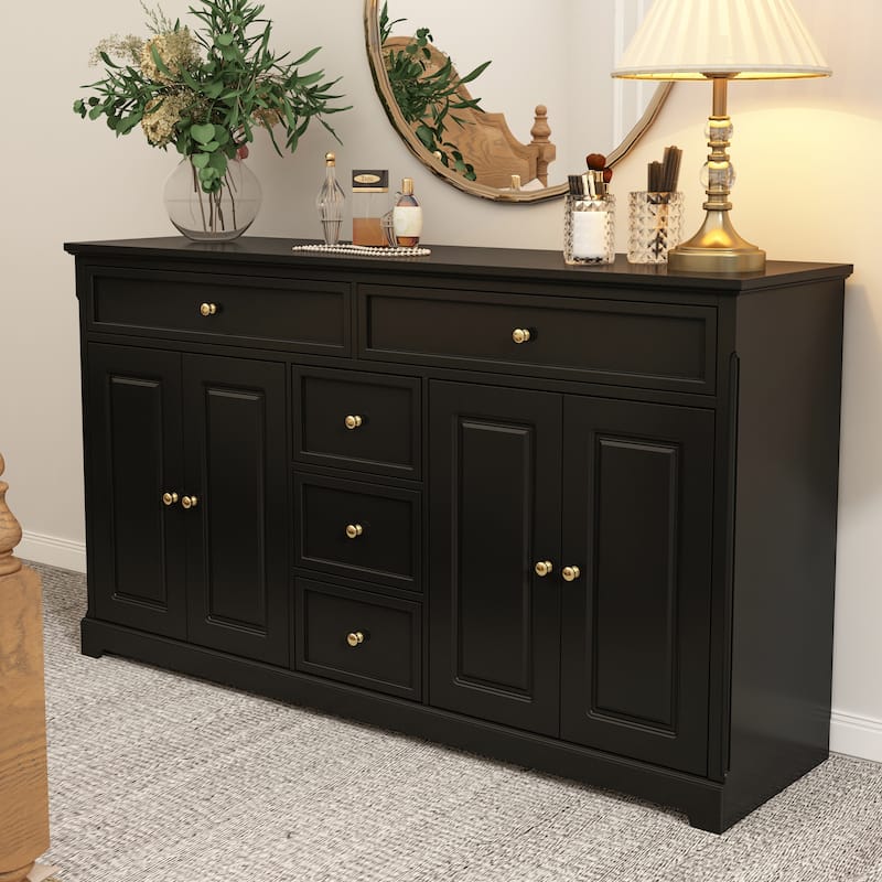 Bookcase Storage Cabinet Lacquered Buffet Sideboard Dresser - Black