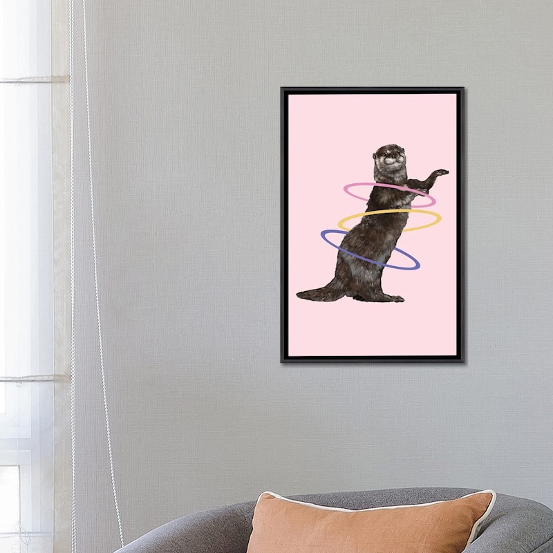 iCanvas "Hula Hooping Otter In Pink" by Big Nose Work Framed