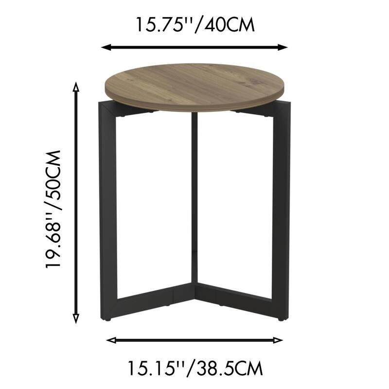 19.68''H Rustic Accent Round Side Table with Sturdy Metal Frame for Living Room