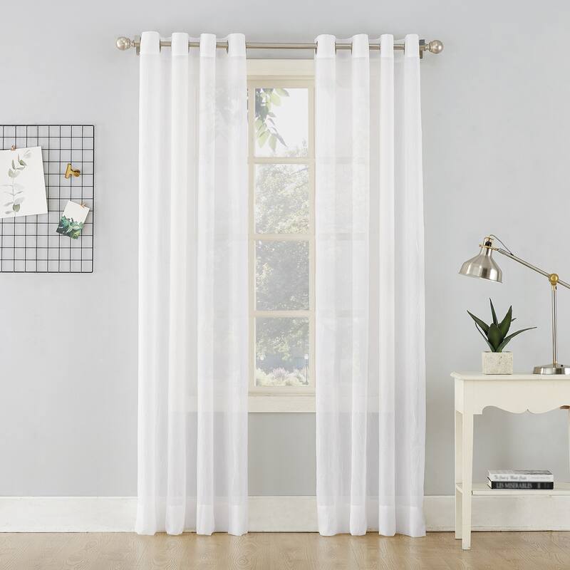 No. 918 Erica Crushed Voile Sheer Grommet Curtain Panel, Single Panel - 51 x 84 - White
