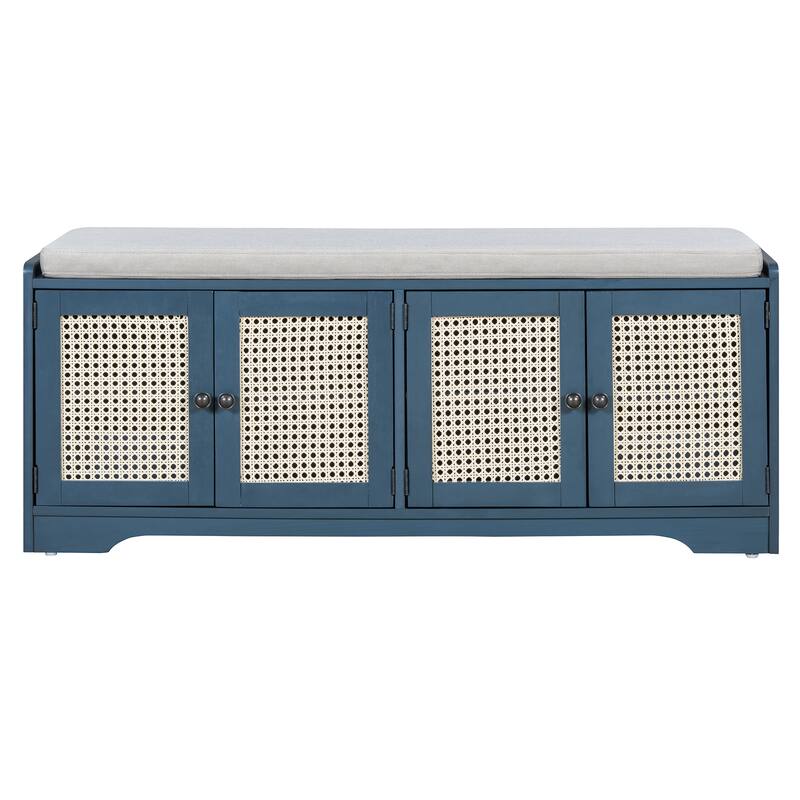 47.4" Rustic Storage Shoe Bench with Removable Cushion and Adjustable Shelves