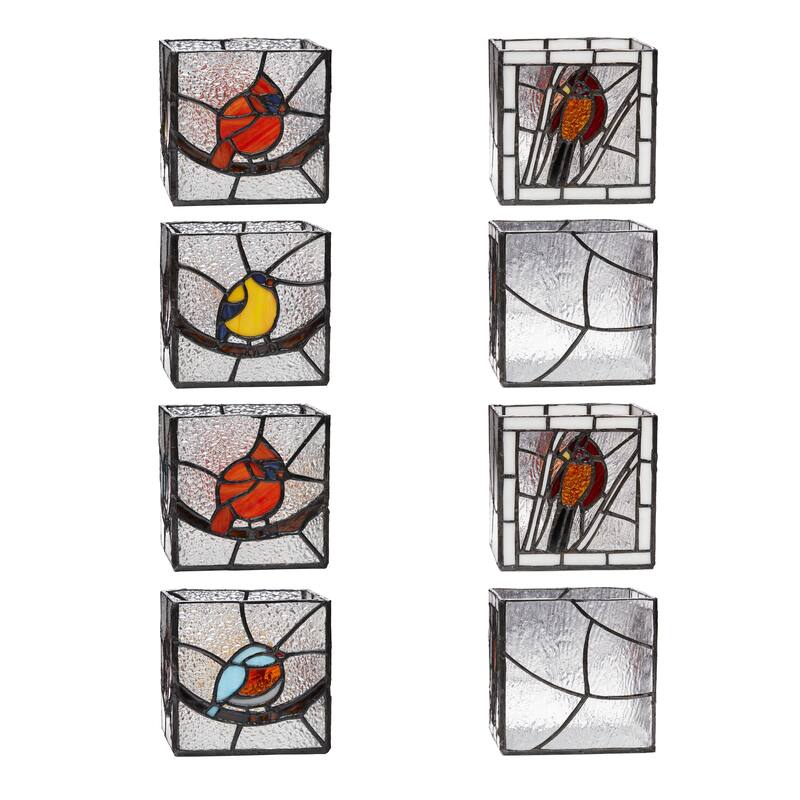 River of Goods 4.75-Inch Bird Stained Glass Candle Holder (Set of 2) - 4.75" x 4.75" x 4.75"