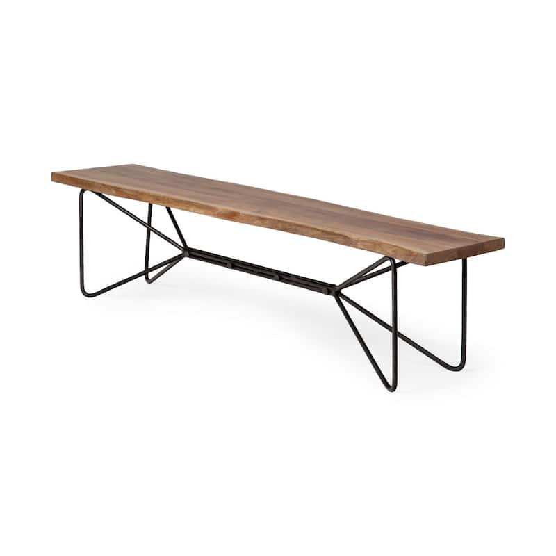 Papillion III Natural Solid Wood and Iron Dining Bench
