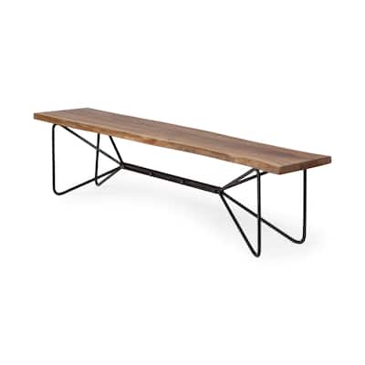 Papillion III Natural Solid Wood and Iron Dining Bench