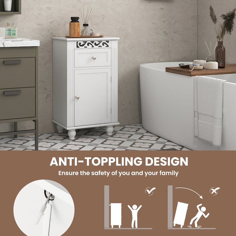 Costway Bathroom Floor Cabinet Side Storage Organizer with 1 Drawer & - See Details