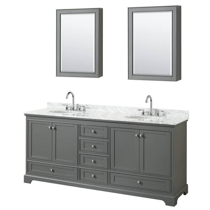 Deborah 80-inch Dark Gray Double Vanity, Oval Sinks, Med Cabs