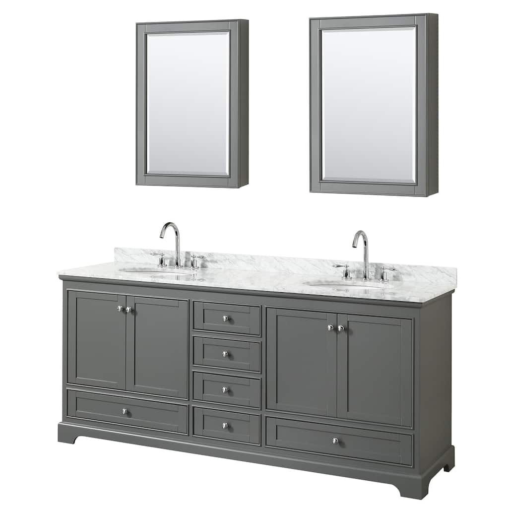 Deborah 80-inch Dark Gray Double Vanity, Oval Sinks, Med Cabs