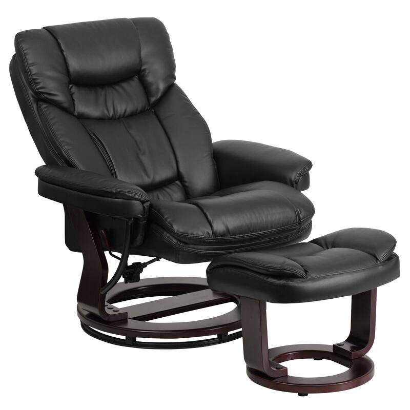 Contemporary Multi-Position Recliner and Curved Ottoman with Swivel Base