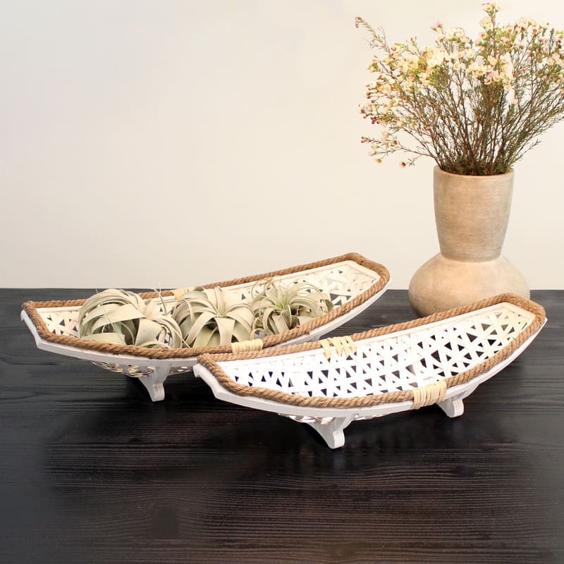 Luna Metal Boho Rattan Weaved Tabletop Set - 11.75"H x 23.75"W x 6"D