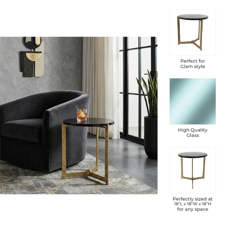 Side Table - Glass Top on Textured Metal Base, 22"