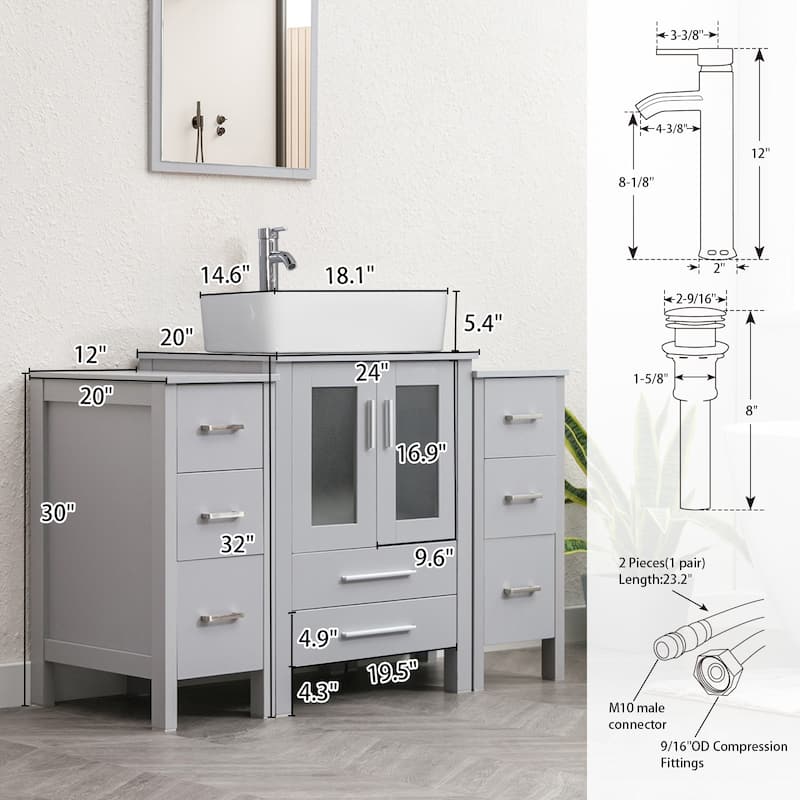 48" Bathroom Vanity Set Vessel Sink Faucet W/ Small Cabinet Combo