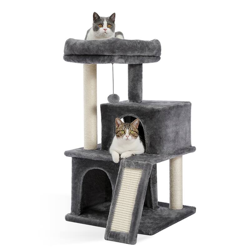34 Inches Multilevel Plush Double Condos Cat Tree