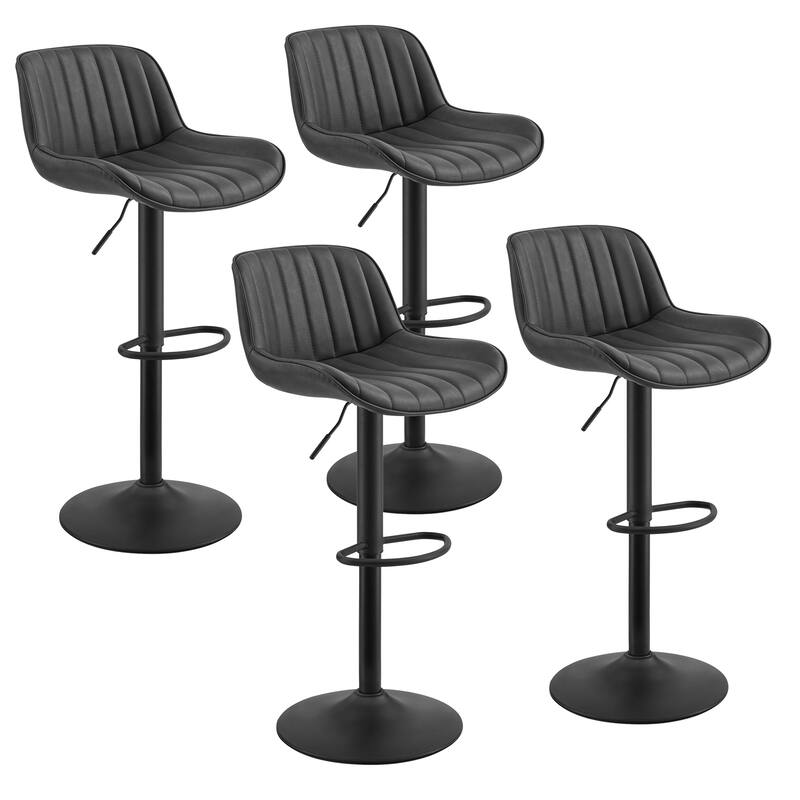 Art Leon Faux Leather Adjustable Swivel Barstool, Set of 4 - Set of 4 - Black Faux Leather (striated)