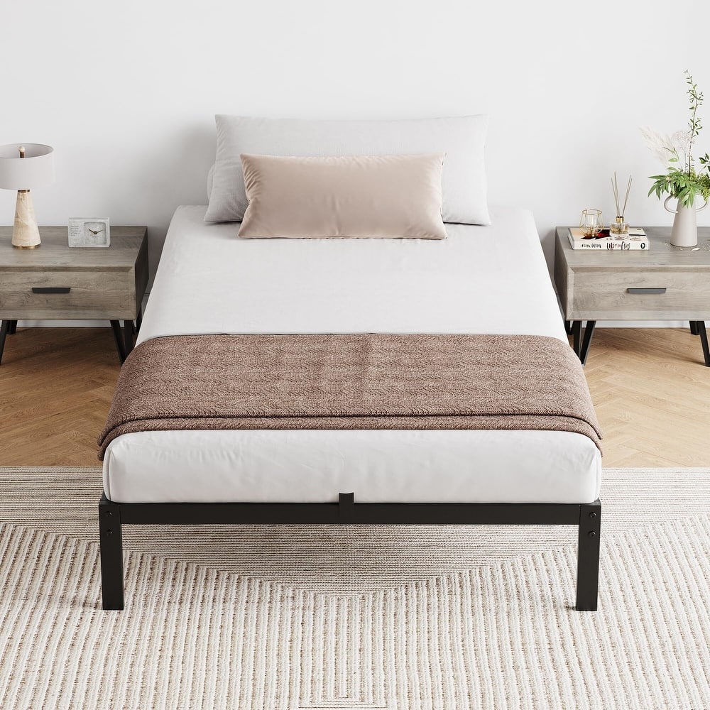 Bed Frame No Box Spring Needed, Heavy Duty Queen Platform Metal Bed Frame with Metal Slats