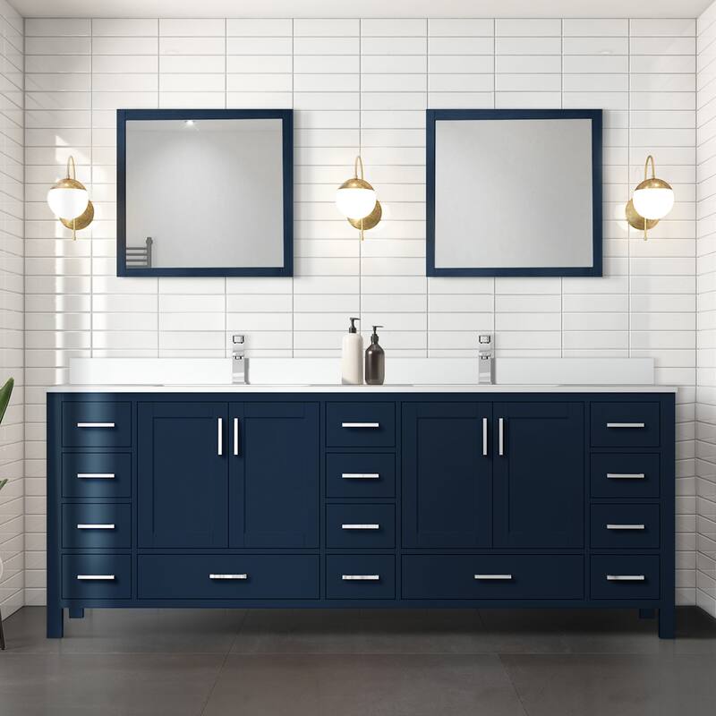 Jacques White Bath Vanity, Cultured Marble Top, Faucet Set and Mirror