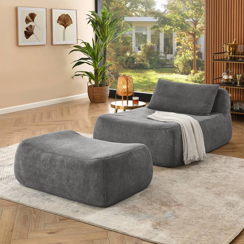 Bean Bag Chair Large Indoor Beanbag Sofa , Lazy Beanbag with waist pillow&Ottoman for Bedroom