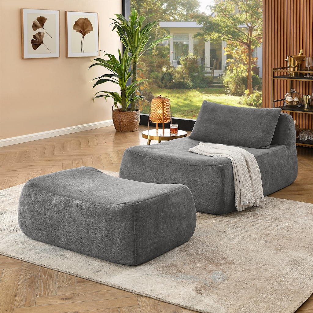 Bean Bag Chair Large Indoor Beanbag Sofa , Lazy Beanbag with waist pillow&Ottoman for Bedroom
