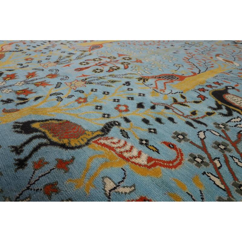 Animals Design Blue Ziegler Oriental Area Rug Hand-Knotted Wool Carpet - 7'10" X 10'0"