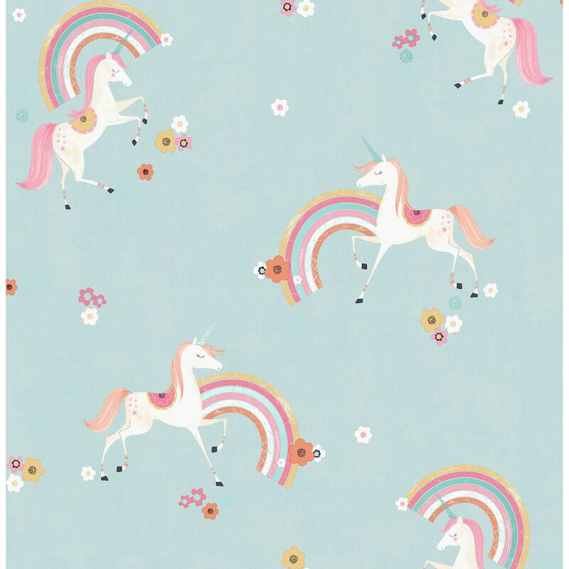 Advantage Rainbow Unicorn Blue Fantastical Wallpaper