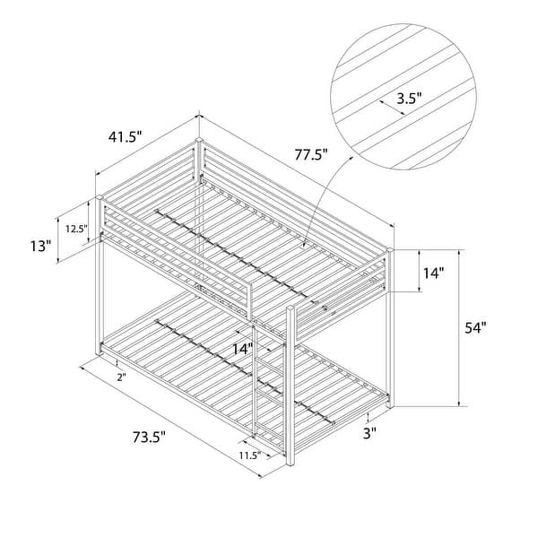 dimension image slide 1 of 3, Twin Over Twin Modern Low Hight Bunk Bed with Metal Frame