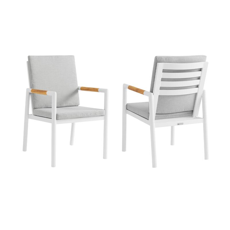 Royal Aluminum and Solid Teak Wood Outdoor Patio Dining Chairs - Set of 2