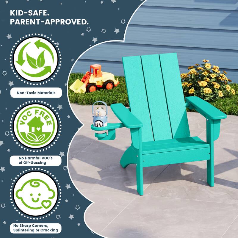Shoreside Kids Outdoor Poly Adirondack Chair with Side Table 3-Piece Set