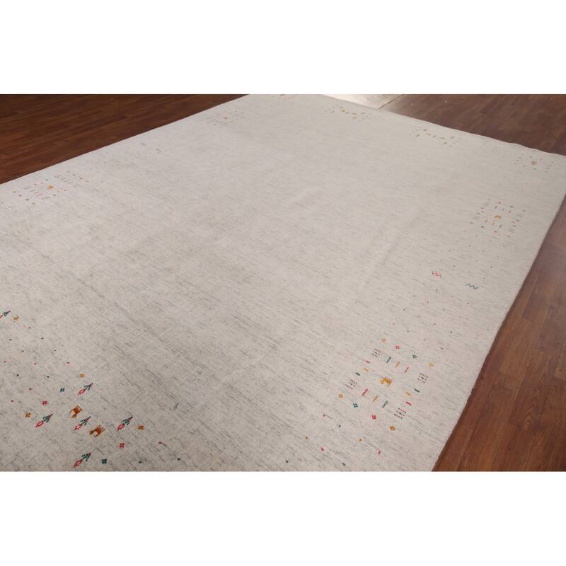 Tribal Ivory Gabbeh Indian Area Rug Handmade Wool Carpet - 8'9"x 11'7"