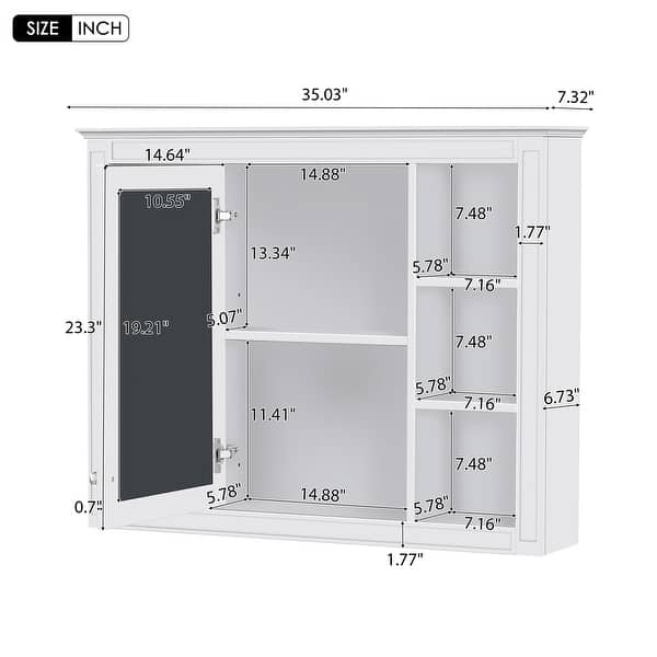 dimension image slide 0 of 3, GDFStudio - Riggs Modern Wall-Mounted Bathroom Storage Cabinet with Mirror and Open Shelves (Not Include Bathroom Vanity)