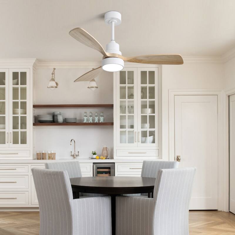 48 Inch Indoor Ceiling Fan With Light 3 Solid Wood Blades Remote Control Reversible DC Motor For Living Room