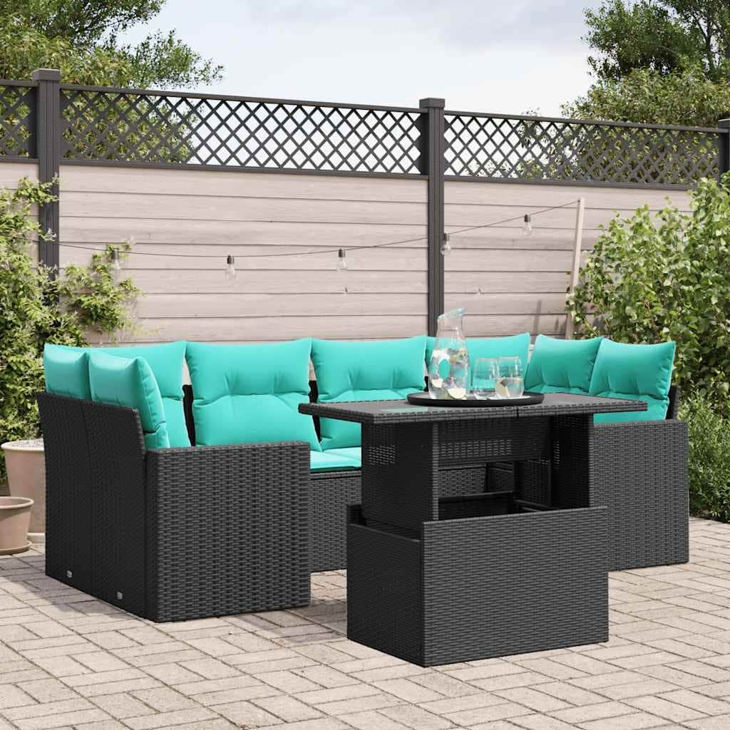 vidaXL Patio Sofa Set with Cushions and Table Outdoor 7 Piece Poly Rattan