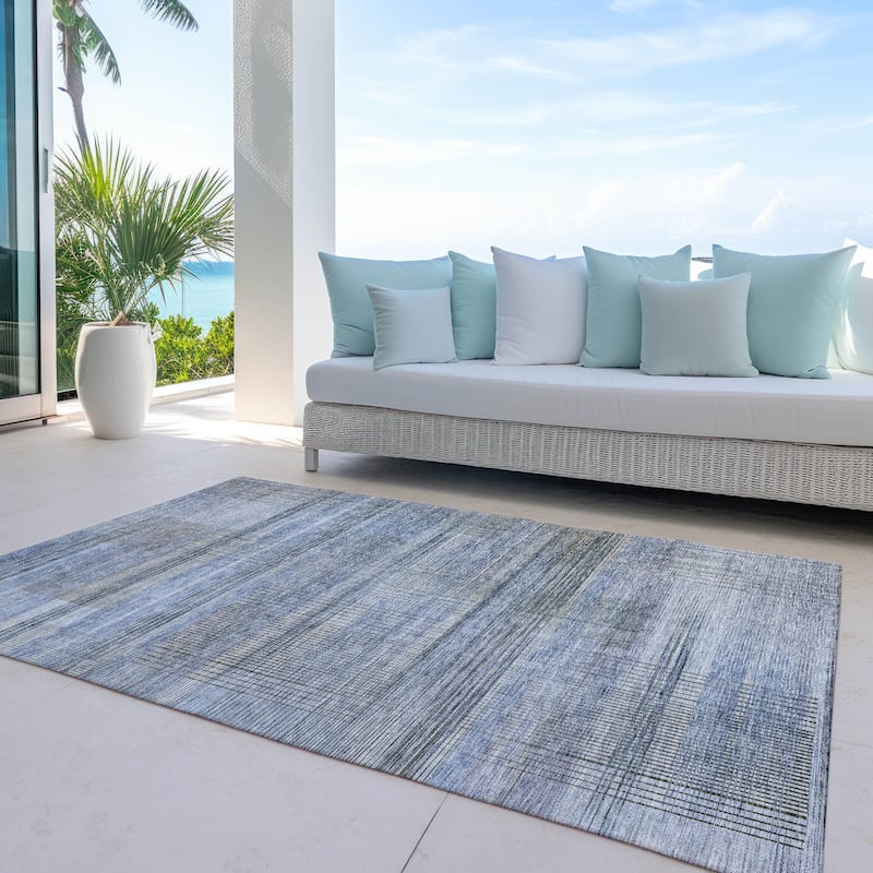 Machine Washable Indoor/ Outdoor Chantille Contemporary Imprints Rug - Blue - 10' x 14'