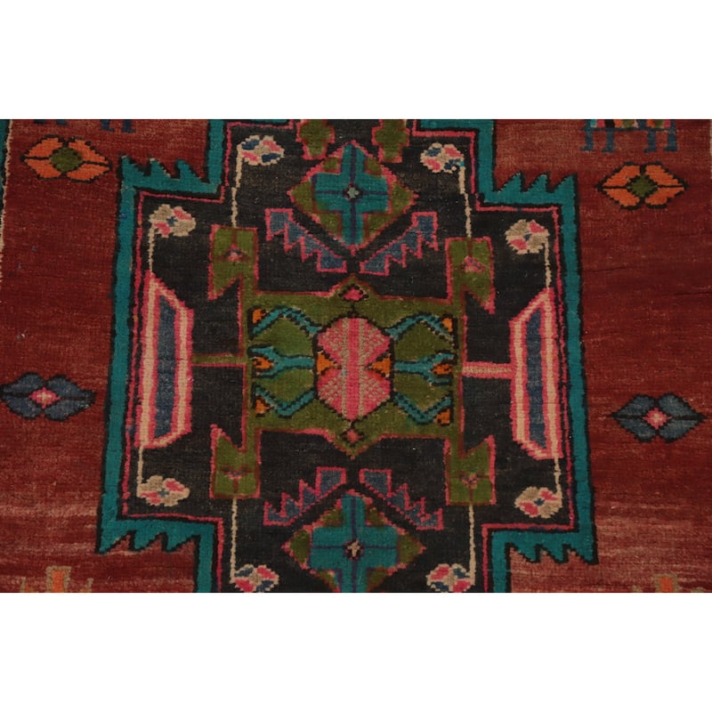 Hand Knotted Oriental 100% Wool Carpet Traditional Geometric Oranges & Rust Ardebil Runner Rug - 10' 2'' X 3' 9''