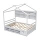 preview thumbnail 12 of 10, White Full Size House Bed with Roof Frame, Bedside-shelves, and Under Bed Storage Unit