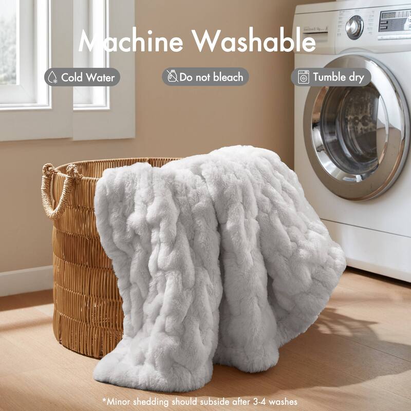Madison Park Ruched Fur Throw
