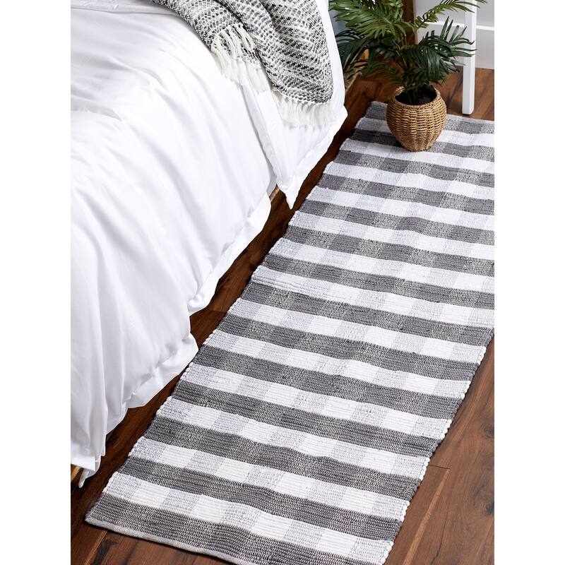 DII Antique Green & White Buffalo Check Rag Rug 26x40 inch