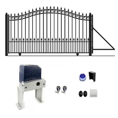 ALEKO Yard Steel Single Sliding 16 ft Driveway Gate Prague Style with Gate Opener
