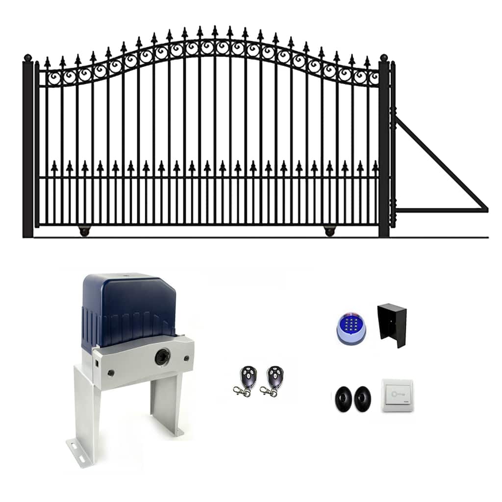 ALEKO Yard Steel Single Sliding 16 ft Driveway Gate Prague Style with Gate Opener