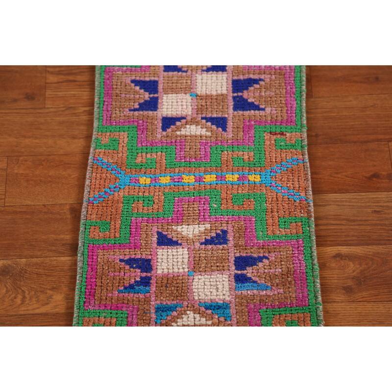 Hand Knotted Oriental 100% Wool Carpet Transitional Tribal Multi-Colored Anatolian Area Rug - 2' 2'' X 1' 0''