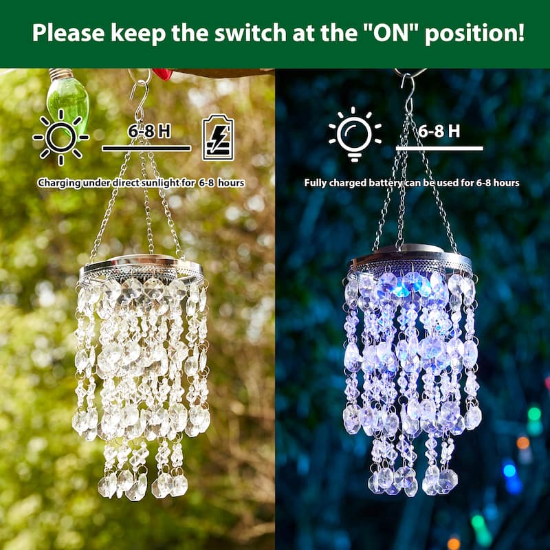 Glitzhome 19"H Solar Lighted Patriotic Wind Chime Hanging Decor