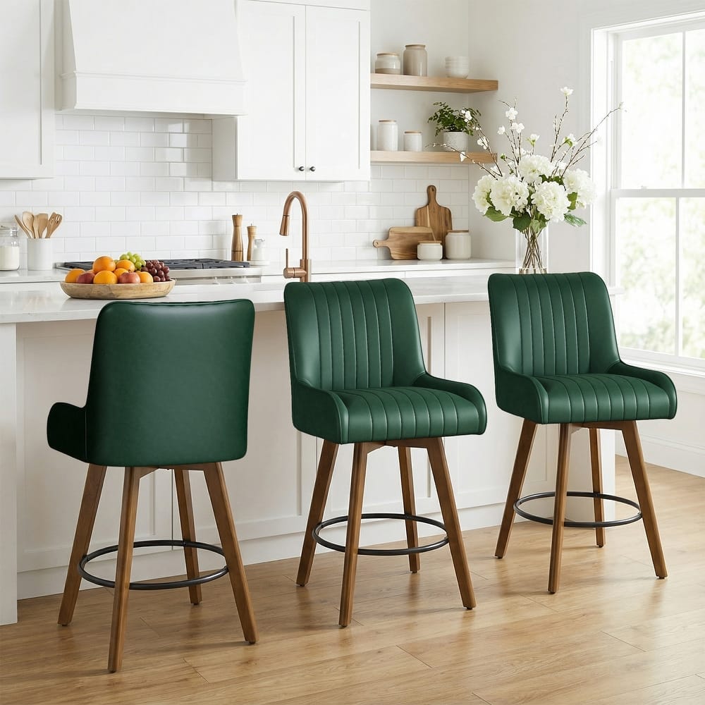 26" Faux Leather Upholstered Wood Swivel Counter Stool Set of 3 or 4 - 38.8"H x 20.5"W x 21.7"D